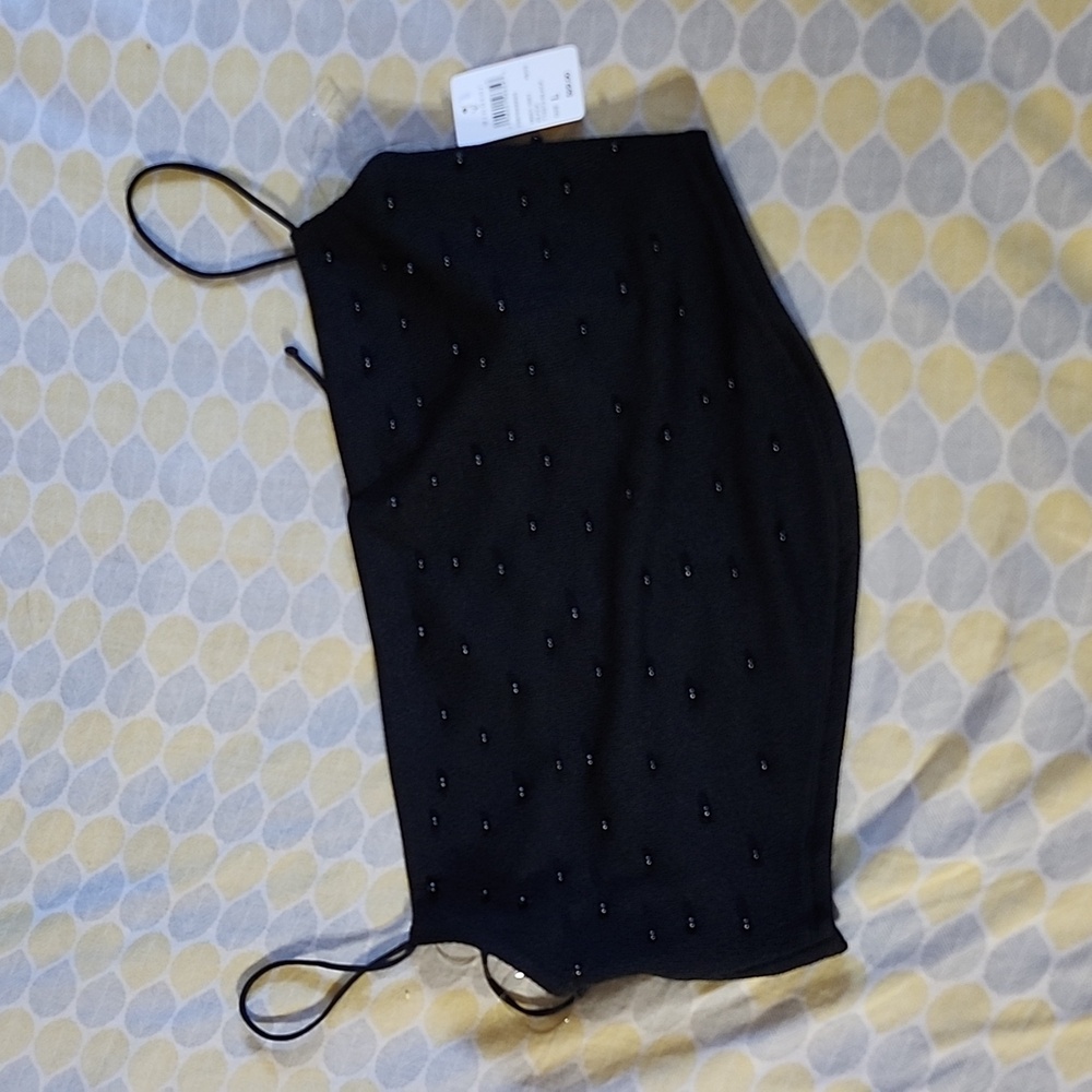 Beaded Black Crop Top New